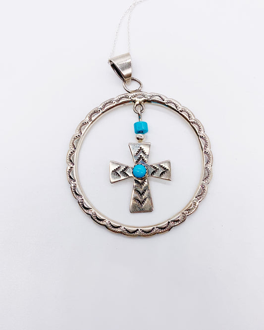 TURQUOISE CROSS HALO NECKLACE
