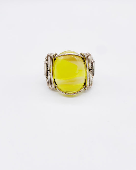 OVAL YELLOW GLASS RING
