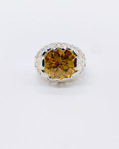 YELLOW CZ ETCHED RING • Sz 7