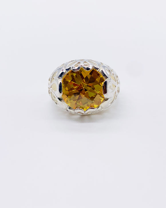 YELLOW CZ ETCHED RING • Sz 7