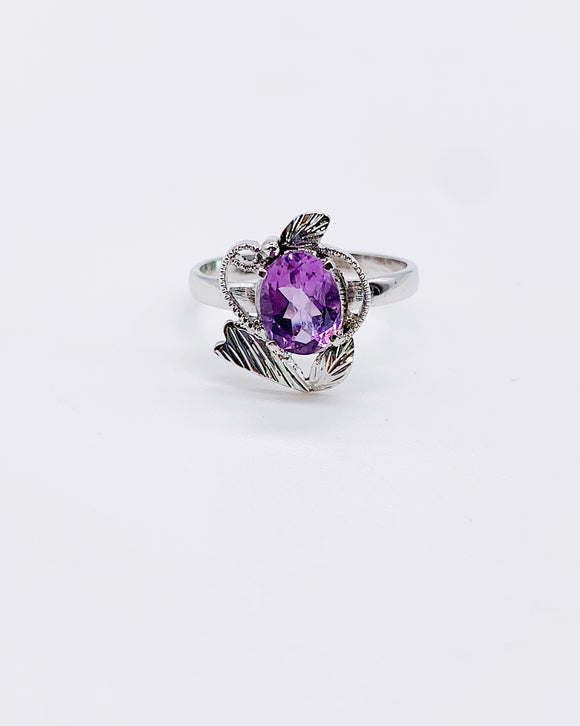 PURPLE CZ LEAF RING