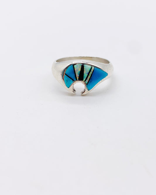 TURQUOISE & OPAL BEAR RING