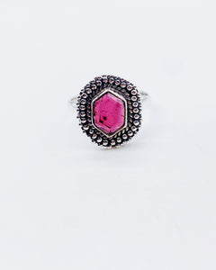 GARNET HEXAGON RING • Sz 11.25