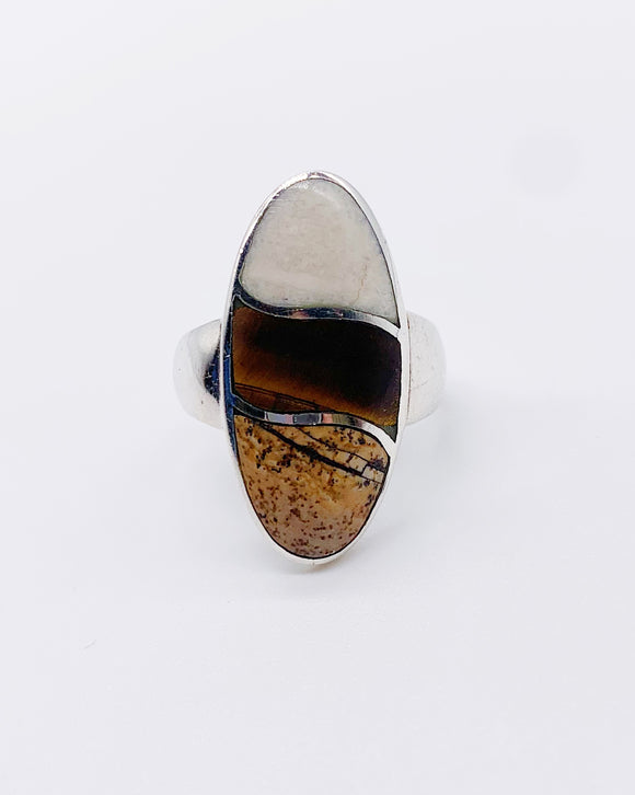 TIGER EYE & AGATE INLAY RING ⋄ Size 8.75