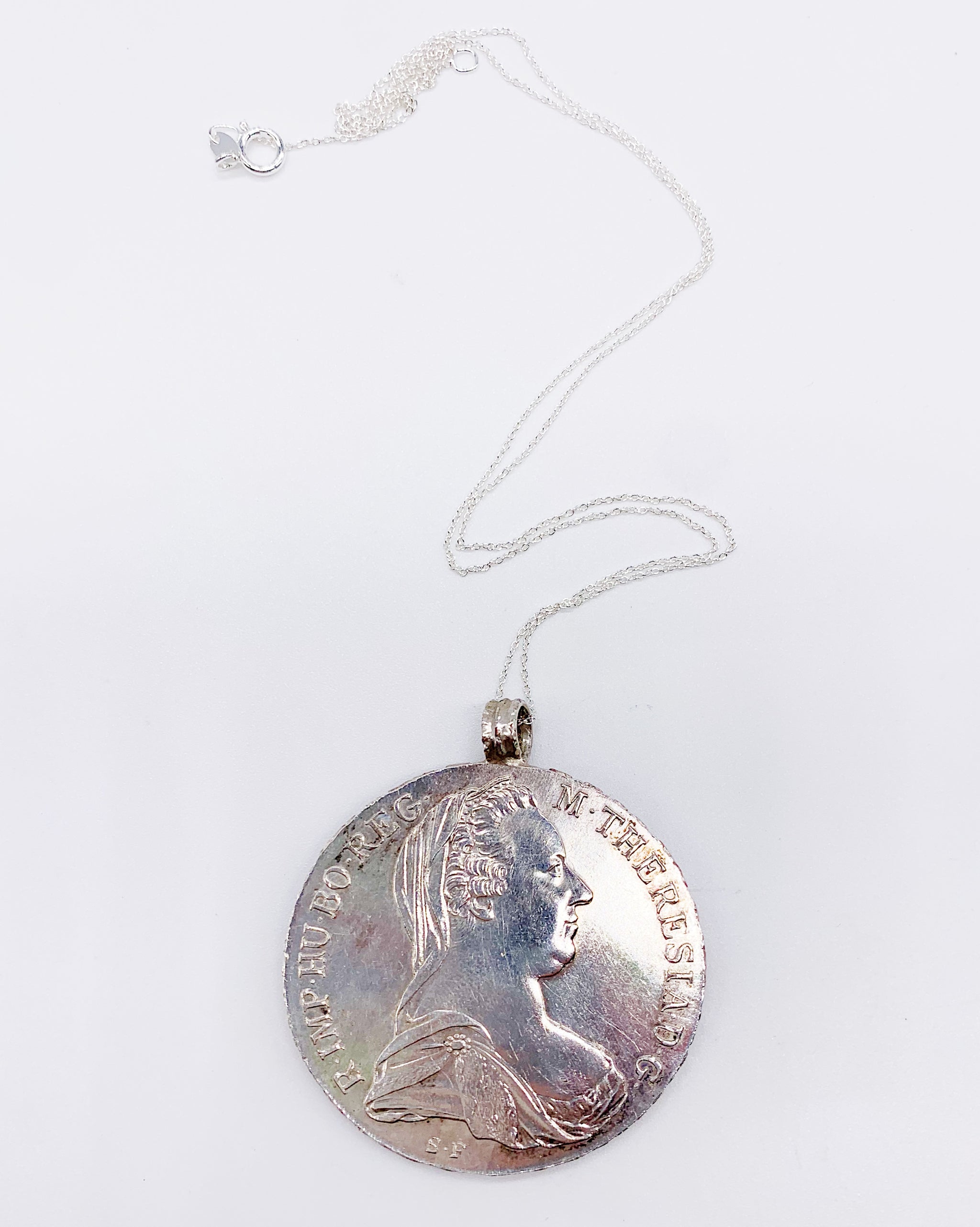 Maria Theresia Thaler Coin Necklace Sterling Silver good