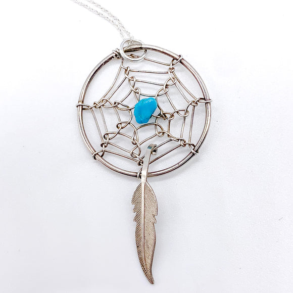 TURQUOISE DREAMCATCHER STERLING SILVER NECKLACE ⋄ 18 INCH