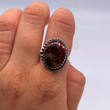 OVAL RED ROSE DAHLIA TURQUOISE STERLING SILVER RING ⋄ SIZE 7.75