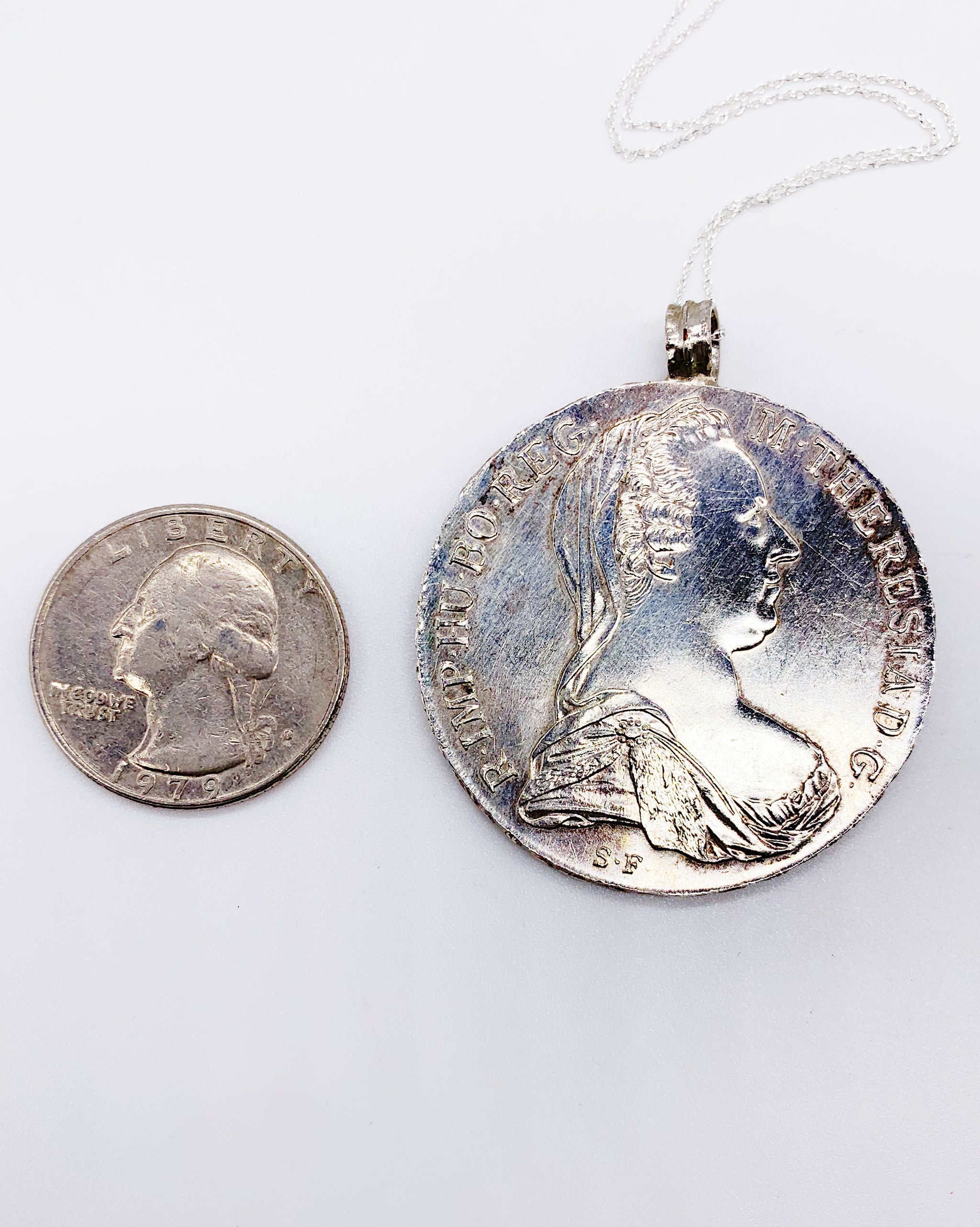 Maria Theresia Thaler Coin Necklace Sterling shops Silver