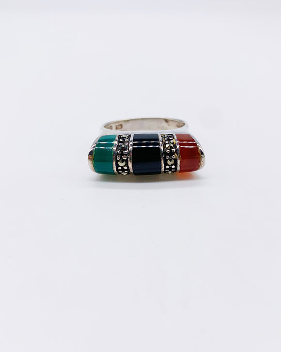 TRIPLE MULTI STONE DOME RING • Sz 8.75