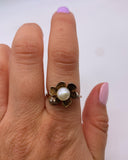 GOLD PEARL FLOWER RING