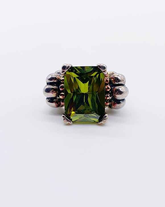 OLIVE GREEN CZ DECO RING ⋄ Size 5.5