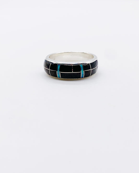 ONYX & OPAL INLAY BAND • Sz 7.75