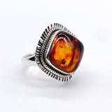 DIAMOND SHAPED AMBER STERLING SILVER RING ⋄ SIZE 6.5