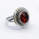 ROUND AMBER STERLING SILVER RING ⋄ SIZE 5.75