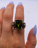 OLIVE GREEN CZ DECO RING ⋄ Size 5.5