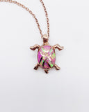 PINK OPAL TURTLE GOLD NECKLACE