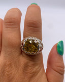 YELLOW CZ ETCHED RING • Sz 7