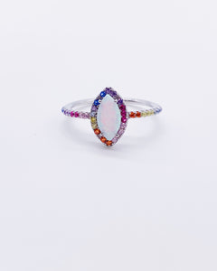 WHITE OPAL RAINBOW RING