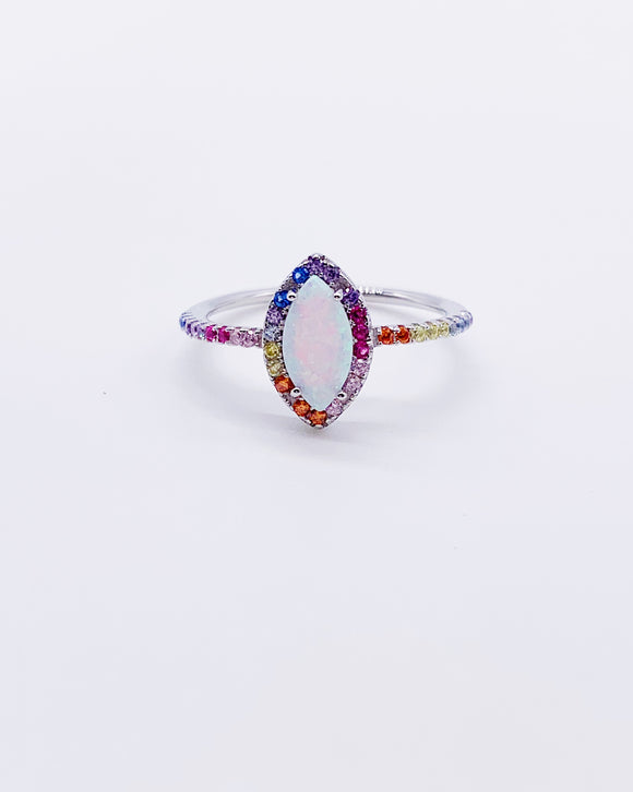 WHITE OPAL RAINBOW RING