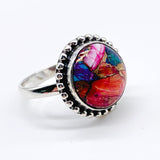 ROUND PINK DAHLIA TURQUOISE STERLING SILVER RING ⋄ SIZE 9.5