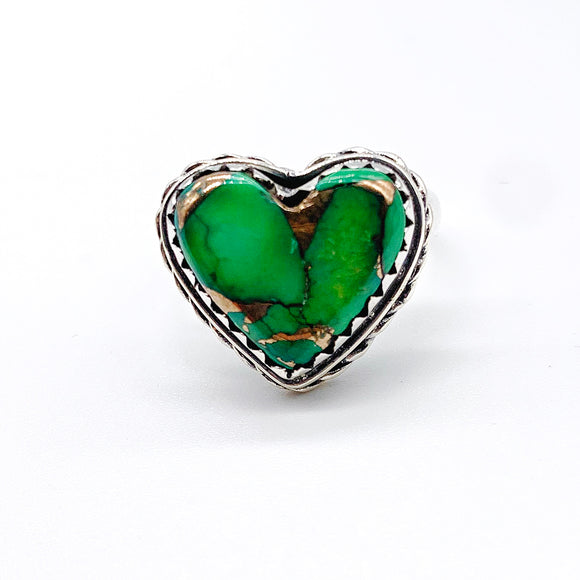 GREEN COPPER TURQUOISE HEART RING ⋄ Size 7.5
