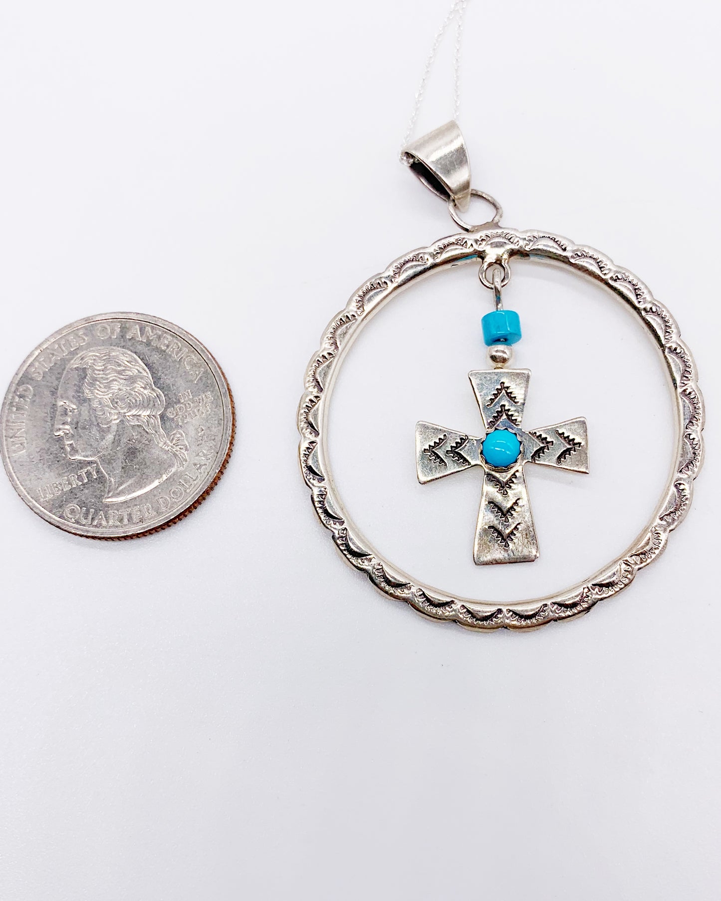TURQUOISE CROSS HALO NECKLACE