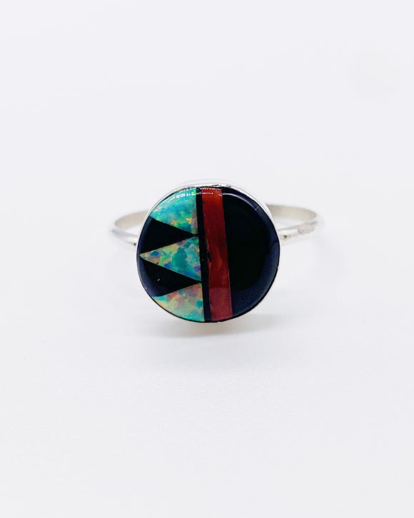 ZUNI JET & OPAL INLAY RING ⋄ Size 9.75