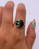 ZUNI JET & OPAL INLAY RING ⋄ Size 9.75