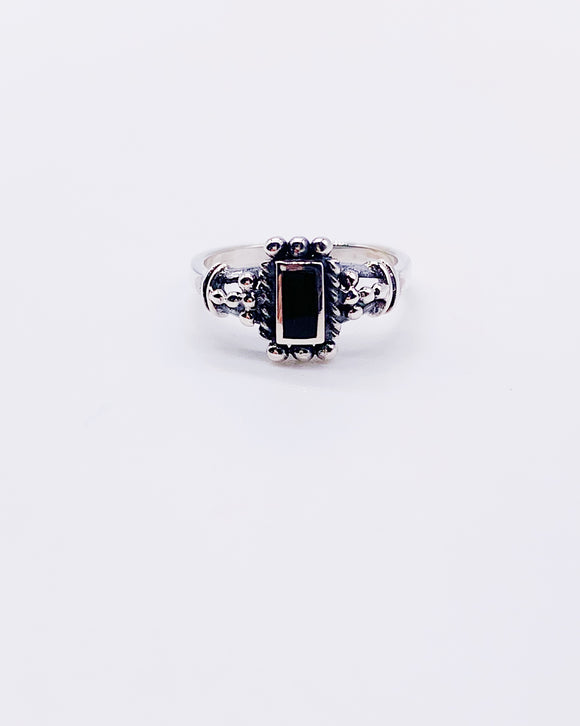 BLACK AGATE BLOCK RING • Sz 4