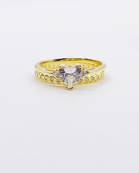 HEART CZ GOLD DUO RING SET ⋄ Size 8
