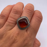 DIAMOND SHAPED AMBER STERLING SILVER RING ⋄ SIZE 6.5