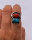 TURQUOISE & CORAL RING ⋄ Size 5
