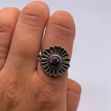 PINK DAHLIA TURQUOISE FLOWER SHIELD RING ⋄ Size 7