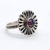 PINK DAHLIA TURQUOISE FLOWER SHIELD RING ⋄ Size 7