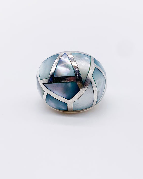 BLUE PEARL INLAY RING ⋄ Size 6.25