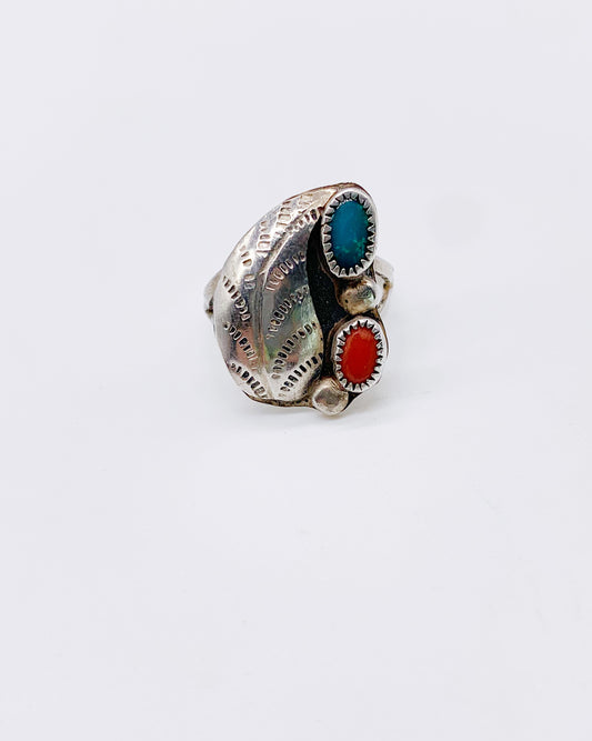 TURQUOISE & CORAL LEAF RING