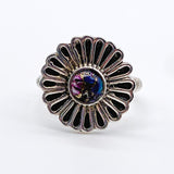 PINK DAHLIA TURQUOISE FLOWER SHIELD RING ⋄ Size 7