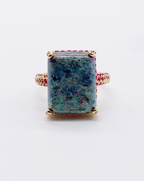 RUBY FUCHSITE GOLD RING ⋄ Size 9