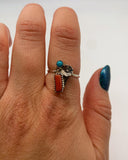 NAVAJO TURQUOISE & CORAL FLOWER RING ⋄ Size 6