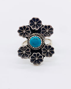 KINGMAN TURQUOISE FLORAL RING ⋄ Size 6
