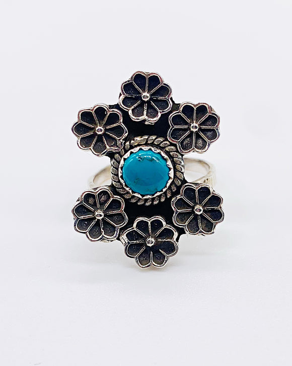 KINGMAN TURQUOISE FLORAL RING ⋄ Size 6