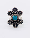 KINGMAN TURQUOISE FLORAL RING ⋄ Size 6