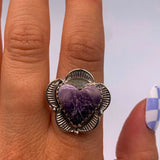 CHEVRON AMETHYST HEART STERLING SILVER RING ⋄ SIZE 7