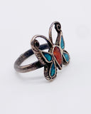 NAVAJO TURQUOISE & CORAL BUTTERFLY RING ⋄ Size 6