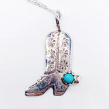 NAVAJO TURQUOISE COWBOY BOOT STERLING SILVER NECKLACE ⋄ 18 INCH