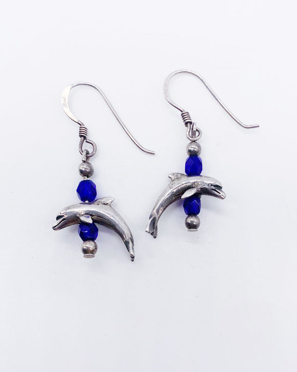 BLUE GLASS DOLPHIN EARRINGS