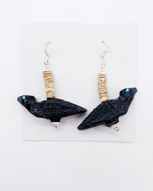 ZUNI CARVED RAVEN EARRINGS