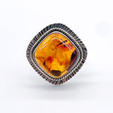 DIAMOND SHAPED AMBER STERLING SILVER RING ⋄ SIZE 6.5