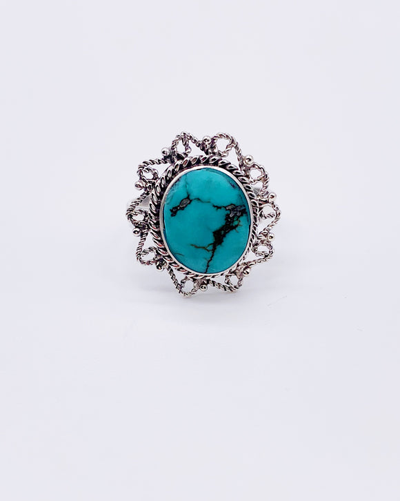 TURQUOISE FLORAL WIRE RING • Sz 7.5