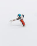 NAVAJO TURQUOISE & CORAL FLOWER RING ⋄ Size 6